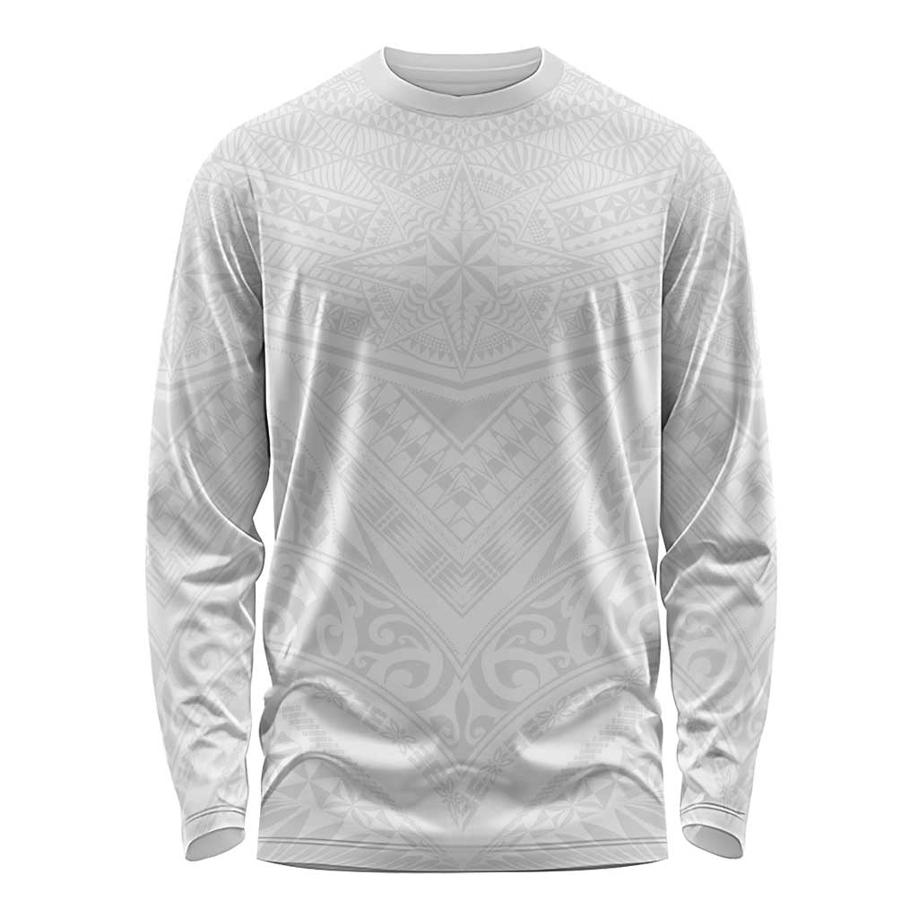 Tonga White Sunday Long Sleeve Shirt Tongan Tribal Heritage Tattoos - Polynesian Pride