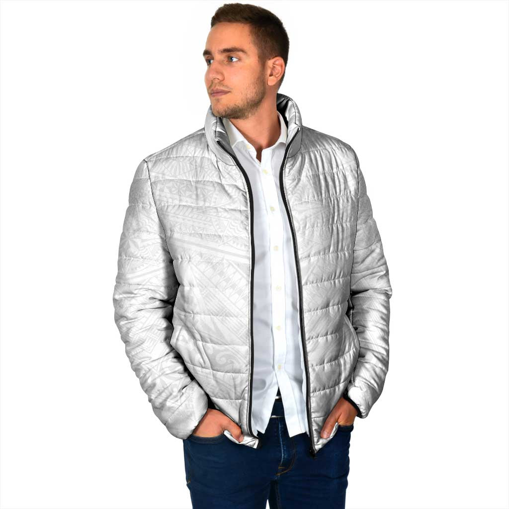 Tonga White Sunday Padded Jacket Tongan Tribal Heritage Tattoos - Polynesian Pride