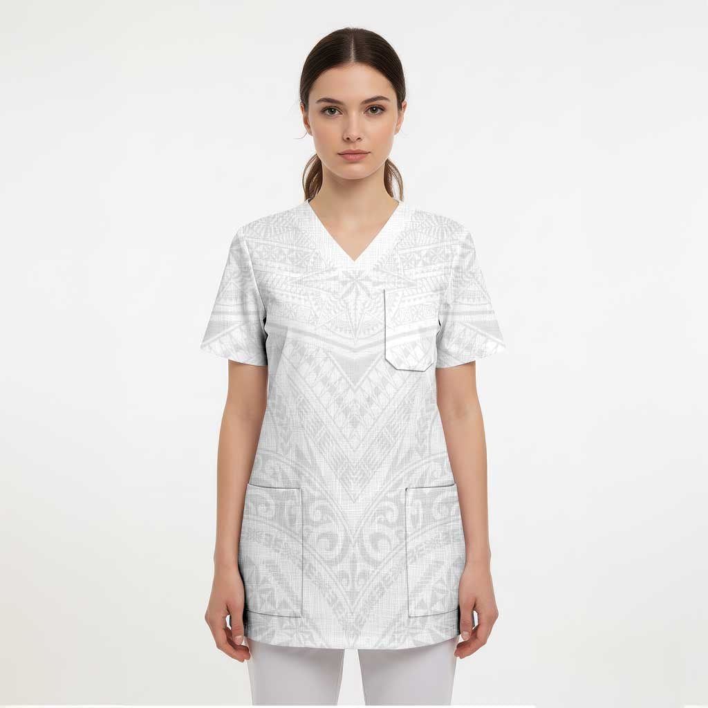 Tonga White Sunday Scrub Top Tongan Tribal Heritage Tattoos - Polynesian Pride
