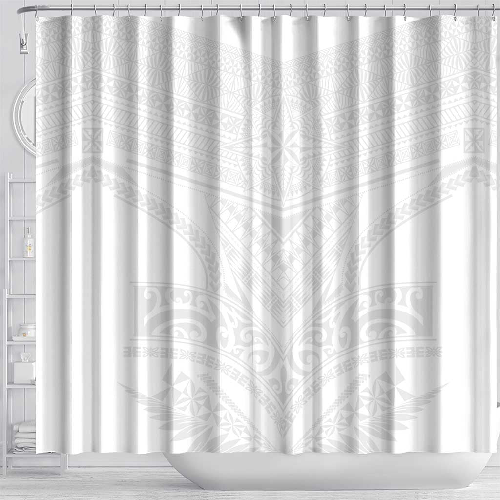 Tonga White Sunday Shower Curtain Tongan Tribal Heritage Tattoos - Polynesian Pride