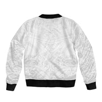 Tonga White Sunday Sleeve Zip Bomber Jacket Tongan Tribal Heritage Tattoos - Polynesian Pride