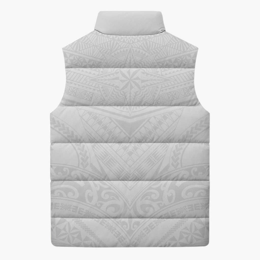 Tonga White Sunday Sleeveless Puffer Jacket Tongan Tribal Heritage Tattoos - Polynesian Pride