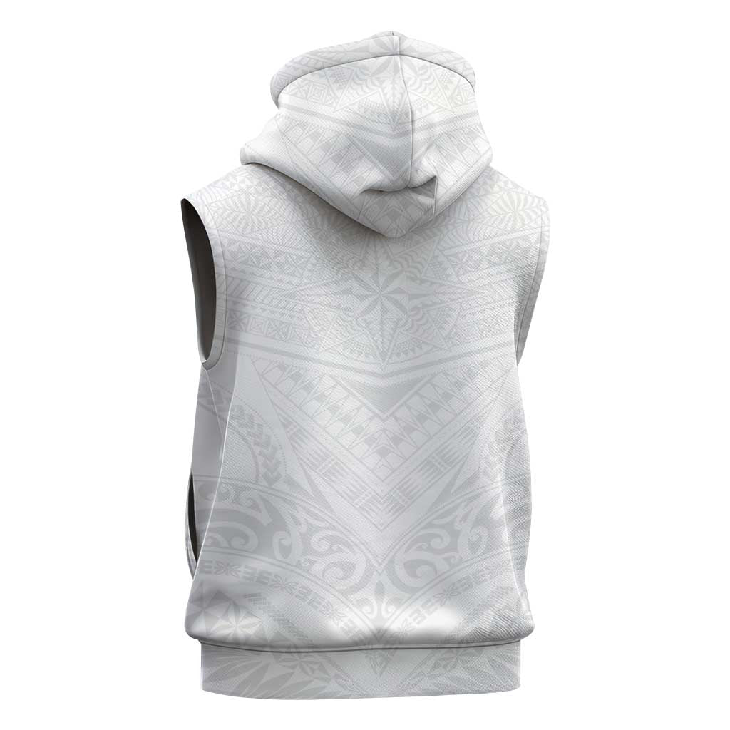 Tonga White Sunday Sleeveless Zip Hoodie Tongan Tribal Heritage Tattoos - Polynesian Pride