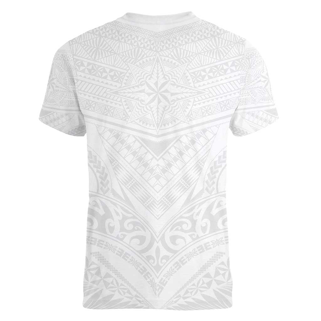 Tonga White Sunday Women V-Neck T-Shirt Tongan Tribal Heritage Tattoos - Polynesian Pride