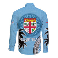 Personalised Fiji Long Sleeve Button Shirt Tapa Pattern Fijian Coat of Arms and Palm Tree LT03 - Polynesian Pride