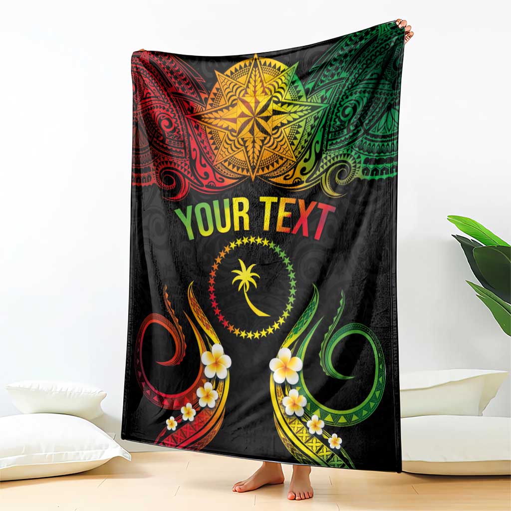 Personalised Chuuk Independence Day Blanket Polynesian Tattoo and Plumeria Reggae Color