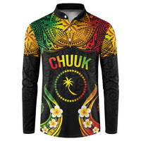 Personalised Chuuk Independence Day Button Sweatshirt Polynesian Tattoo and Plumeria Reggae Color