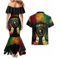 Personalised Chuuk Independence Day Couples Matching Mermaid Dress and Hawaiian Shirt Polynesian Tattoo and Plumeria Reggae Color LT03 - Polynesian Pride