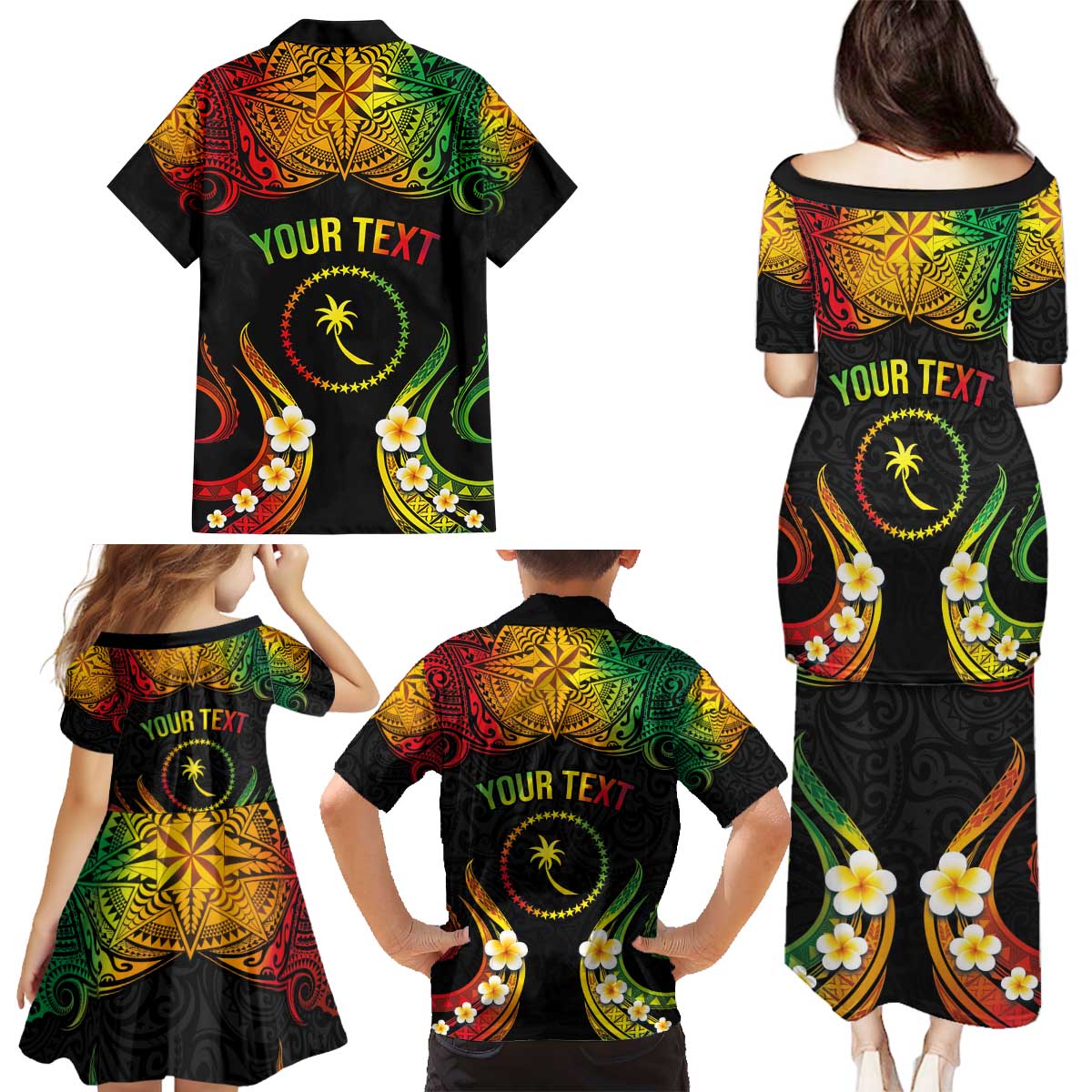 Personalised Chuuk Independence Day Family Matching Puletasi and Hawaiian Shirt Polynesian Tattoo and Plumeria Reggae Color LT03 - Polynesian Pride