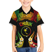 Personalised Chuuk Independence Day Family Matching Short Sleeve Bodycon Dress and Hawaiian Shirt Polynesian Tattoo and Plumeria Reggae Color