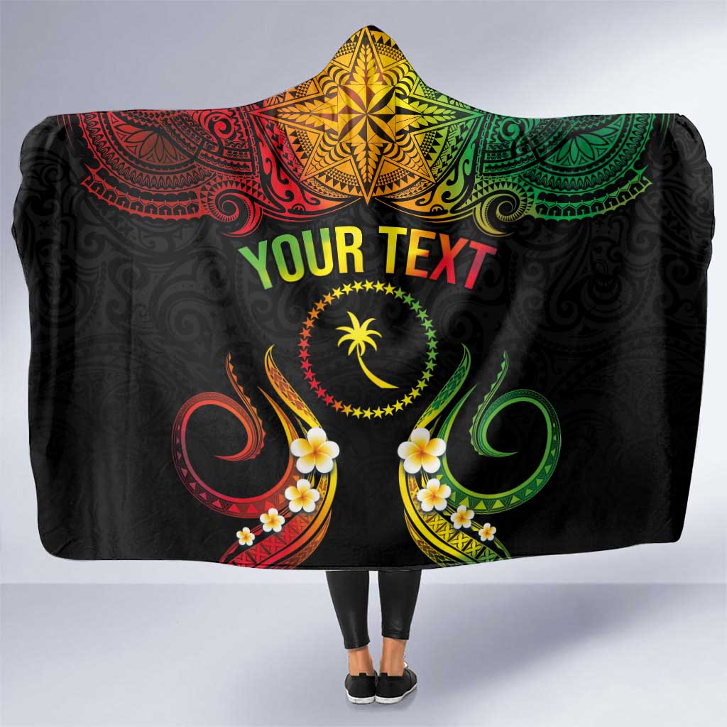 Personalised Chuuk Independence Day Hooded Blanket Polynesian Tattoo and Plumeria Reggae Color