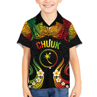 Personalised Chuuk Independence Day Kid Hawaiian Shirt Polynesian Tattoo and Plumeria Reggae Color