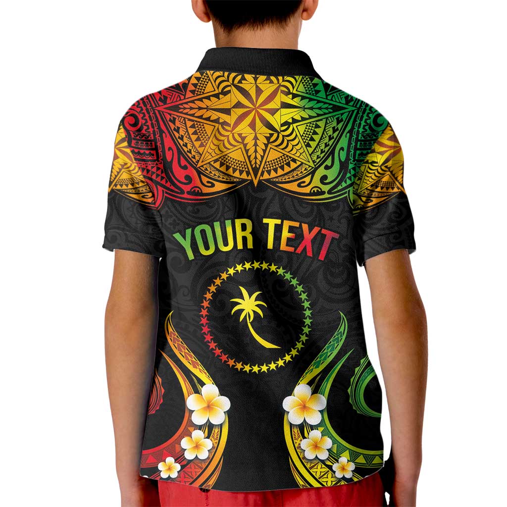 Personalised Chuuk Independence Day Kid Polo Shirt Polynesian Tattoo and Plumeria Reggae Color