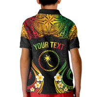 Personalised Chuuk Independence Day Kid Polo Shirt Polynesian Tattoo and Plumeria Reggae Color