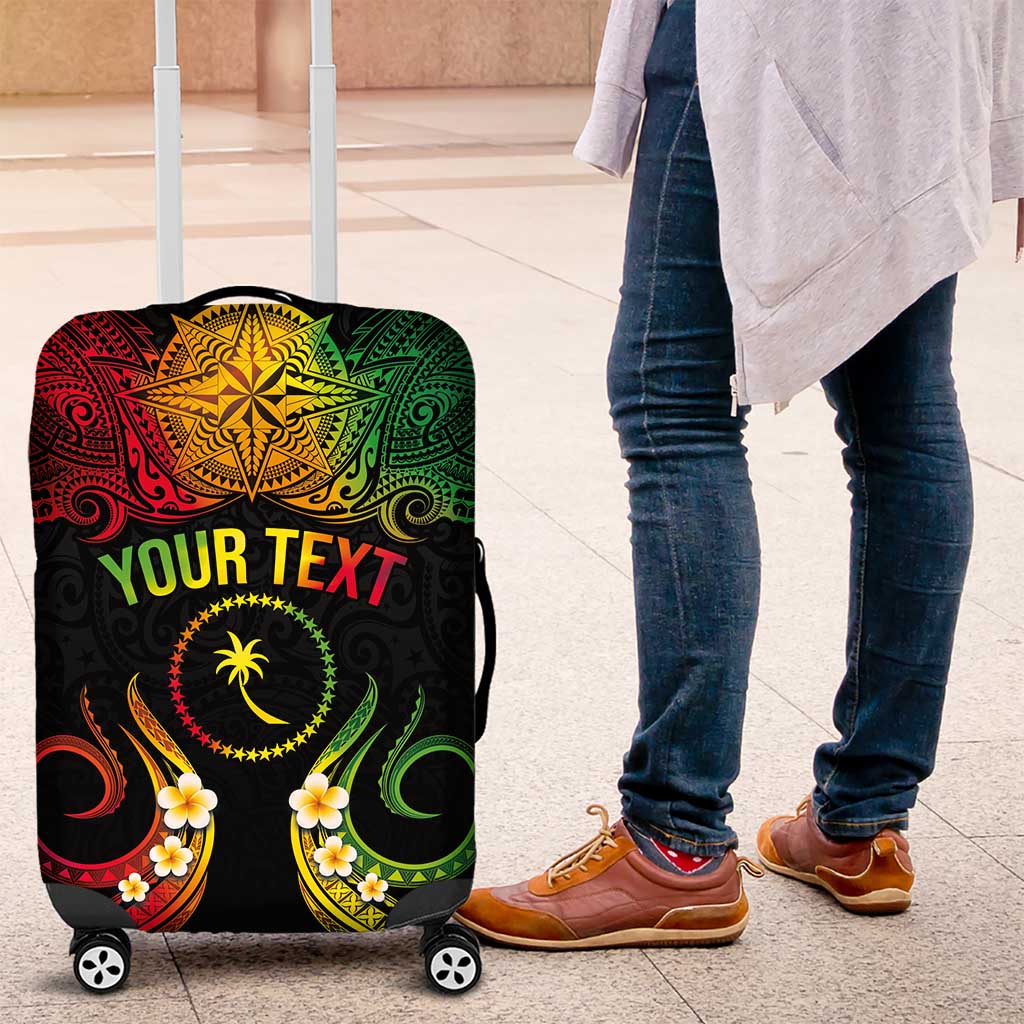 Personalised Chuuk Independence Day Luggage Cover Polynesian Tattoo and Plumeria Reggae Color