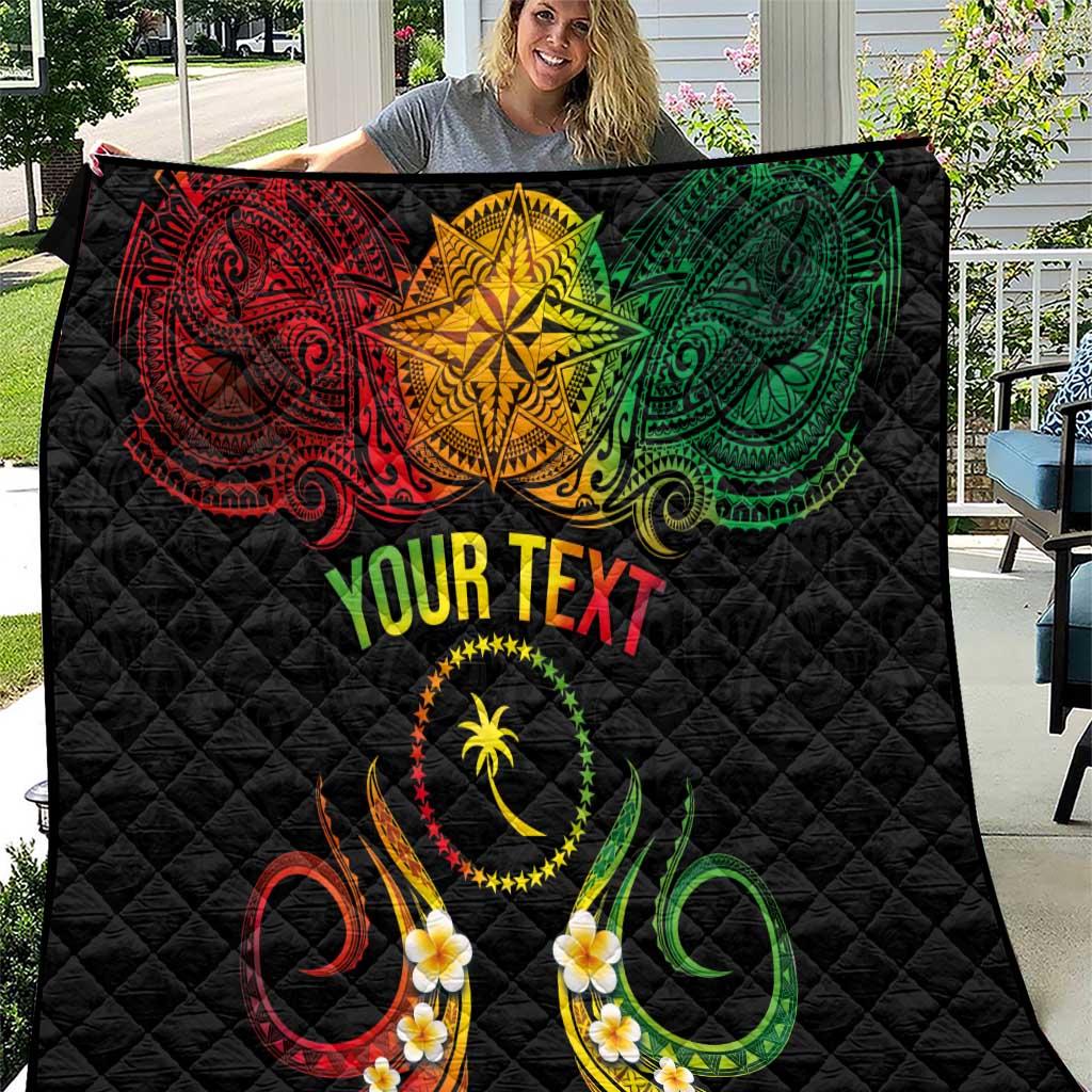 Personalised Chuuk Independence Day Quilt Polynesian Tattoo and Plumeria Reggae Color