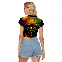 Personalised Chuuk Independence Day Raglan Cropped T Shirt Polynesian Tattoo and Plumeria Reggae Color