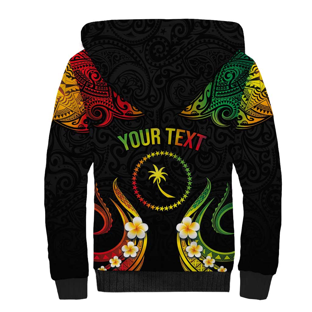 Personalised Chuuk Independence Day Sherpa Hoodie Polynesian Tattoo and Plumeria Reggae Color