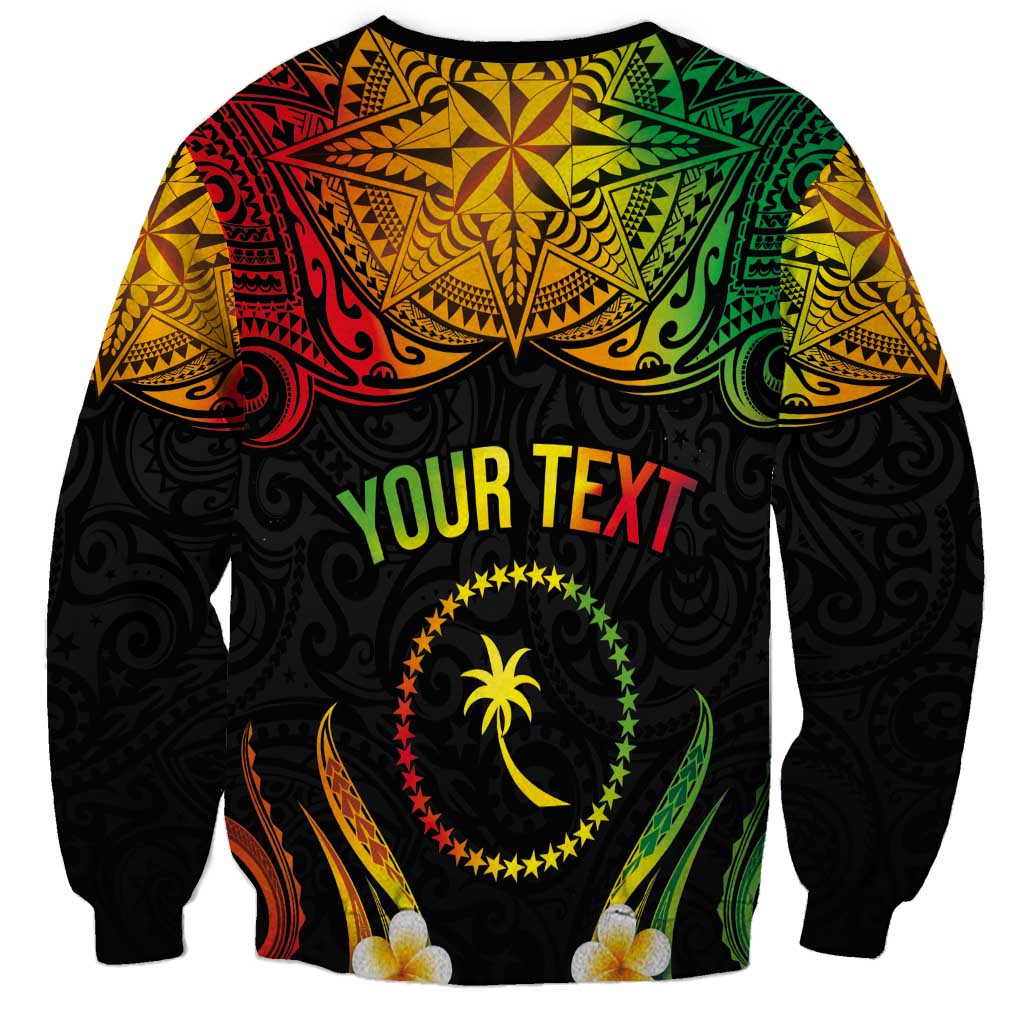 Personalised Chuuk Independence Day Sweatshirt Polynesian Tattoo and Plumeria Reggae Color