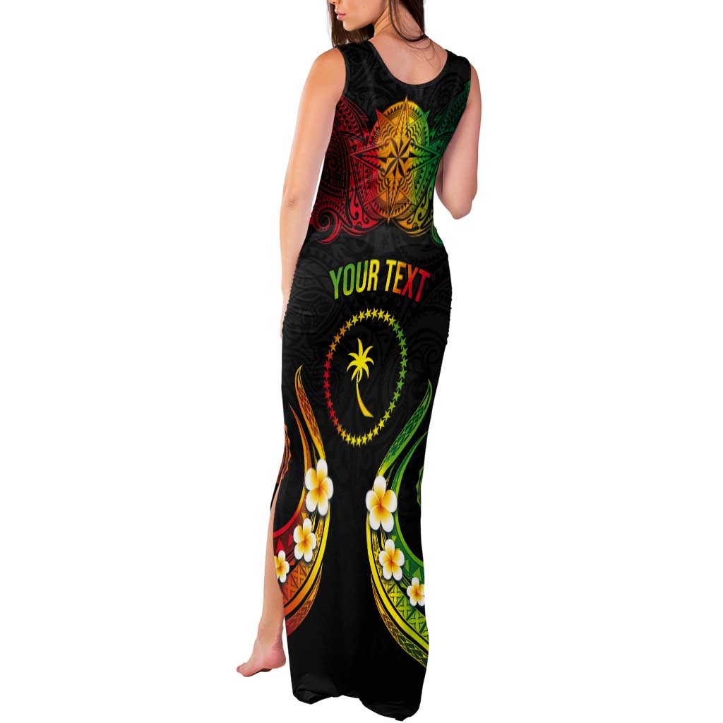 Personalised Chuuk Independence Day Tank Maxi Dress Polynesian Tattoo and Plumeria Reggae Color