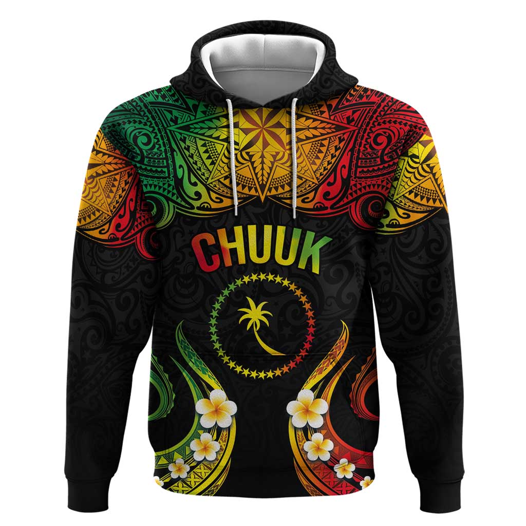 Personalised Chuuk Independence Day Zip Hoodie Polynesian Tattoo and Plumeria Reggae Color