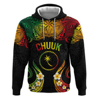 Personalised Chuuk Independence Day Zip Hoodie Polynesian Tattoo and Plumeria Reggae Color