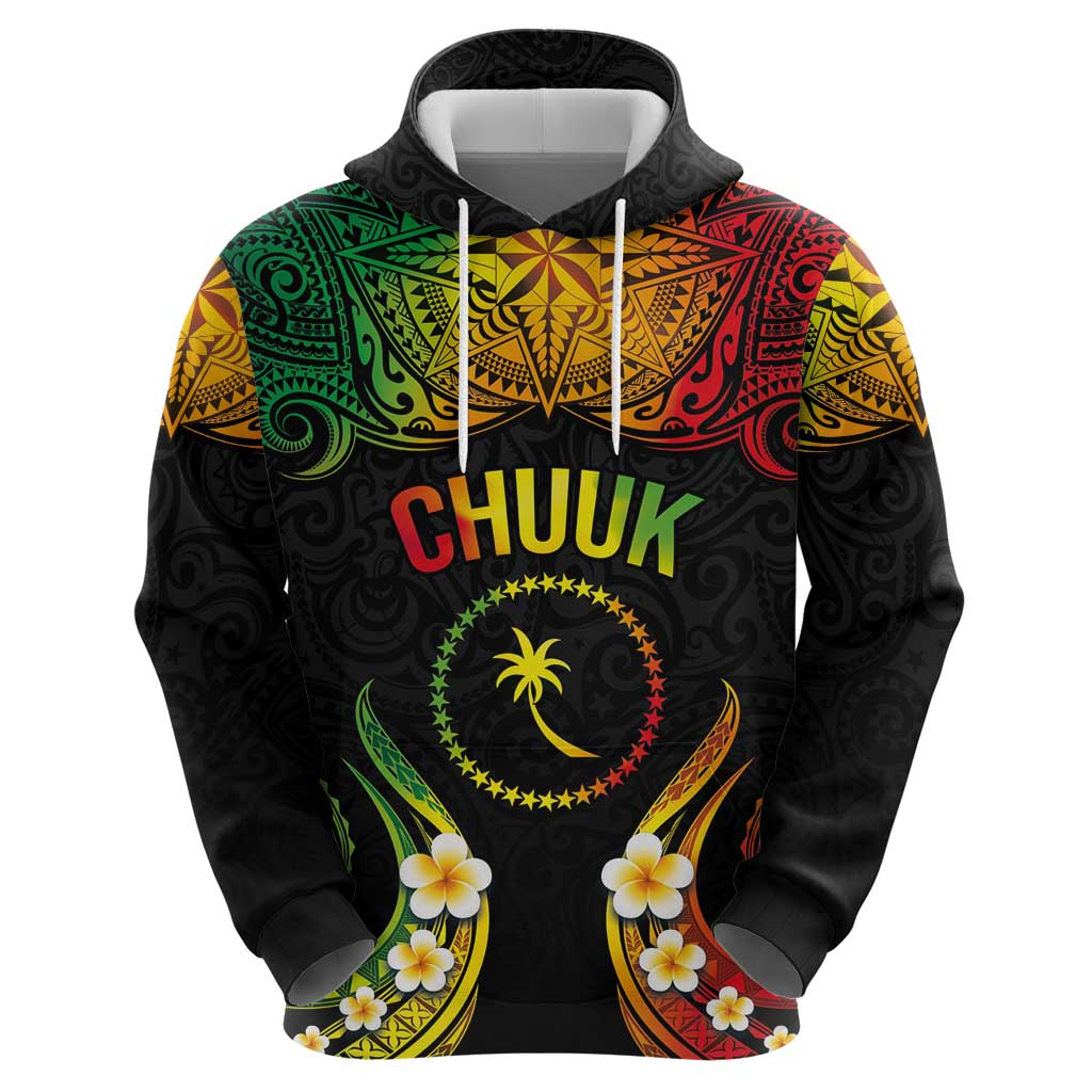 Personalised Chuuk Independence Day Zip Hoodie Polynesian Tattoo and Plumeria Reggae Color