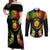 Personalised New Caledonia Independence Day Couples Matching Off Shoulder Maxi Dress and Long Sleeve Button Shirt Polynesian Tattoo and Plumeria Reggae Color