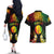 Personalised New Caledonia Independence Day Couples Matching Off The Shoulder Long Sleeve Dress and Hawaiian Shirt Polynesian Tattoo and Plumeria Reggae Color