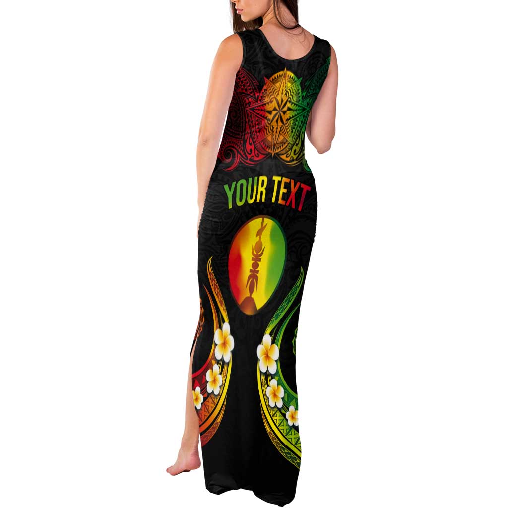 Personalised New Caledonia Independence Day Tank Maxi Dress Polynesian Tattoo and Plumeria Reggae Color