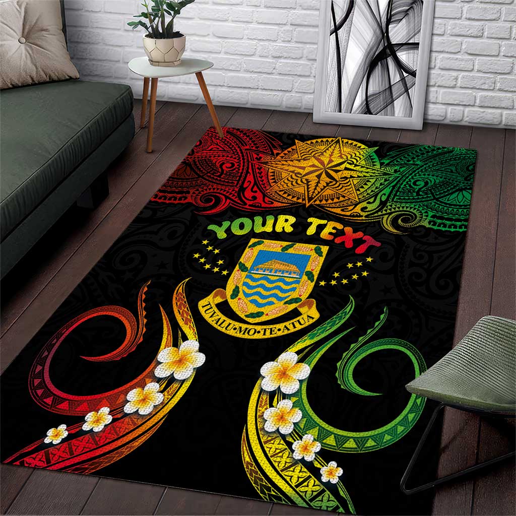 Personalised Tuvalu Independence Day Area Rug Polynesian Tattoo and Plumeria Reggae Color