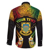 Personalised Tuvalu Independence Day Family Matching Off The Shoulder Long Sleeve Dress and Hawaiian Shirt Polynesian Tattoo and Plumeria Reggae Color