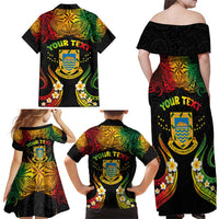 Personalised Tuvalu Independence Day Family Matching Off Shoulder Maxi Dress and Hawaiian Shirt Polynesian Tattoo and Plumeria Reggae Color LT03 - Polynesian Pride