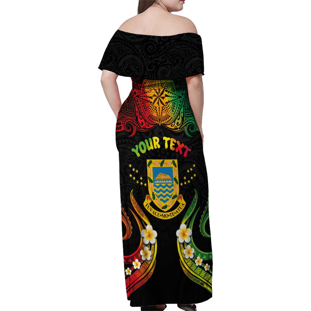 Personalised Tuvalu Independence Day Family Matching Off Shoulder Maxi Dress and Hawaiian Shirt Polynesian Tattoo and Plumeria Reggae Color LT03 - Polynesian Pride