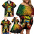 Personalised Tuvalu Independence Day Family Matching Off Shoulder Short Dress and Hawaiian Shirt Polynesian Tattoo and Plumeria Reggae Color