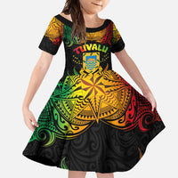 Personalised Tuvalu Independence Day Family Matching Short Sleeve Bodycon Dress and Hawaiian Shirt Polynesian Tattoo and Plumeria Reggae Color