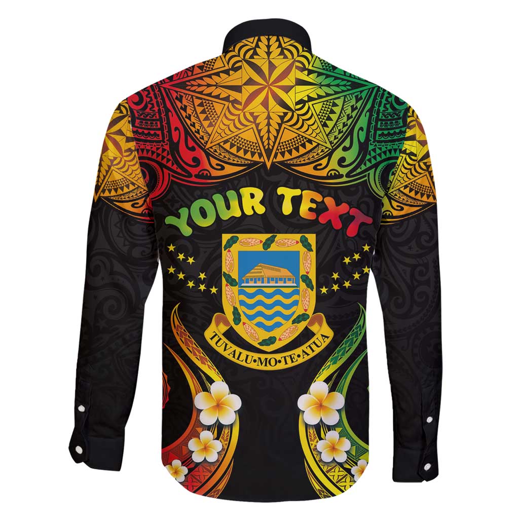 Personalised Tuvalu Independence Day Family Matching Short Sleeve Bodycon Dress and Hawaiian Shirt Polynesian Tattoo and Plumeria Reggae Color