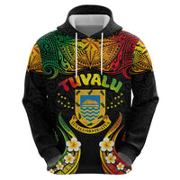 Personalised Tuvalu Independence Day Hoodie Polynesian Tattoo and Plumeria Reggae Color