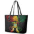 Personalised Tuvalu Independence Day Leather Tote Bag Polynesian Tattoo and Plumeria Reggae Color