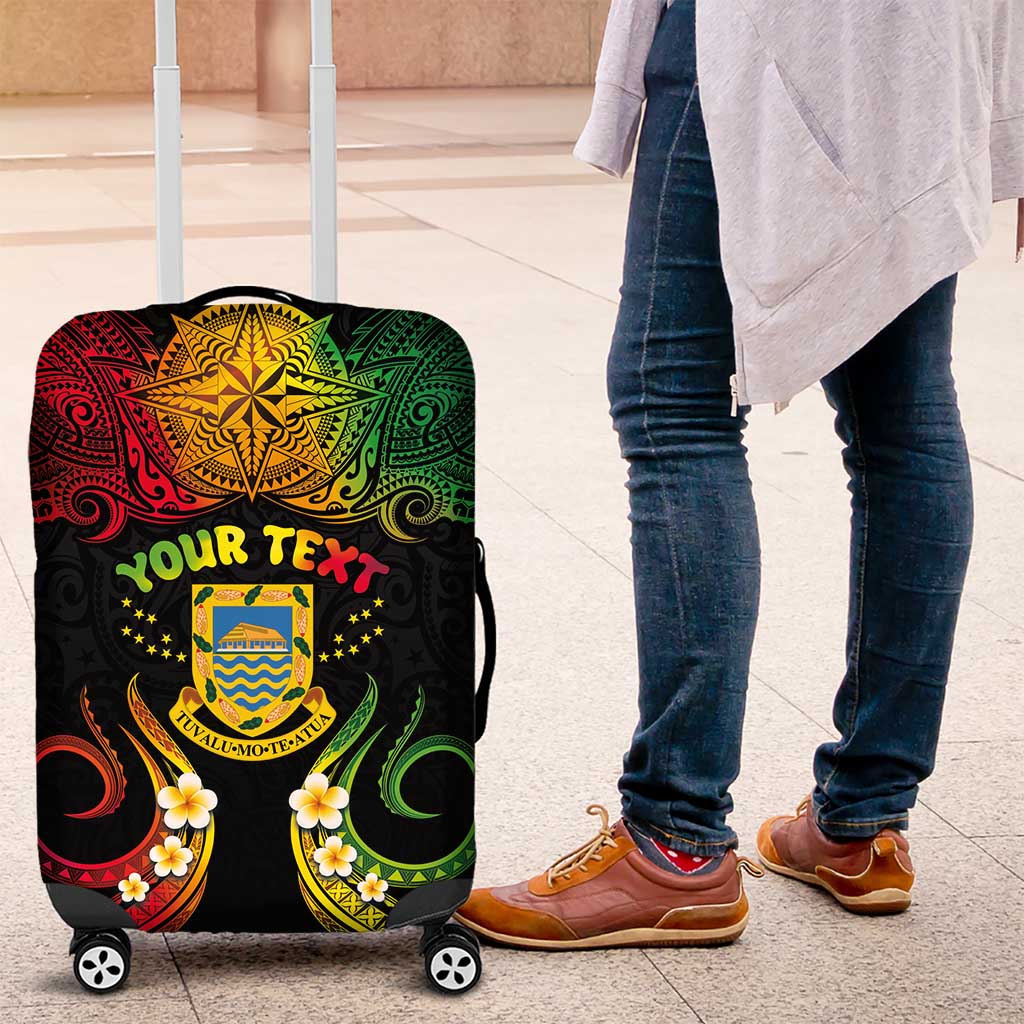 Personalised Tuvalu Independence Day Luggage Cover Polynesian Tattoo and Plumeria Reggae Color