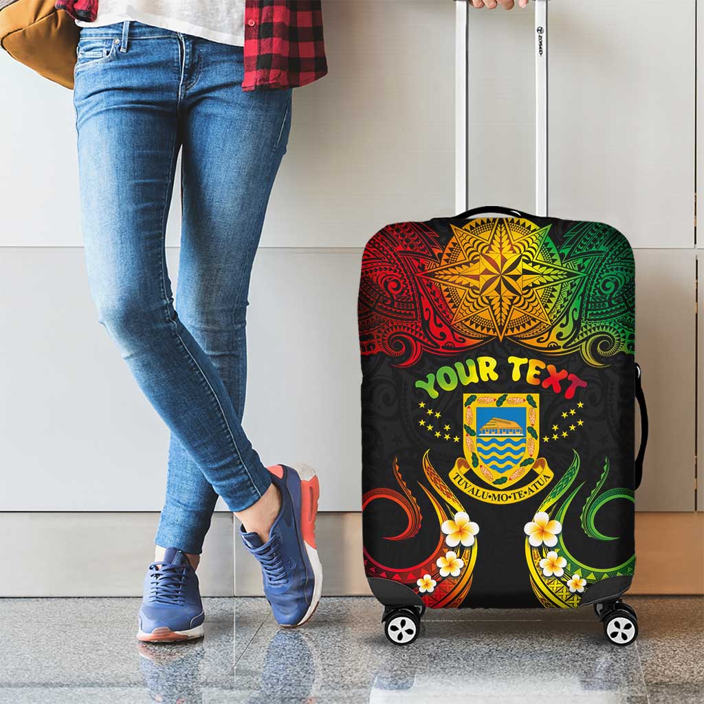 Personalised Tuvalu Independence Day Luggage Cover Polynesian Tattoo and Plumeria Reggae Color