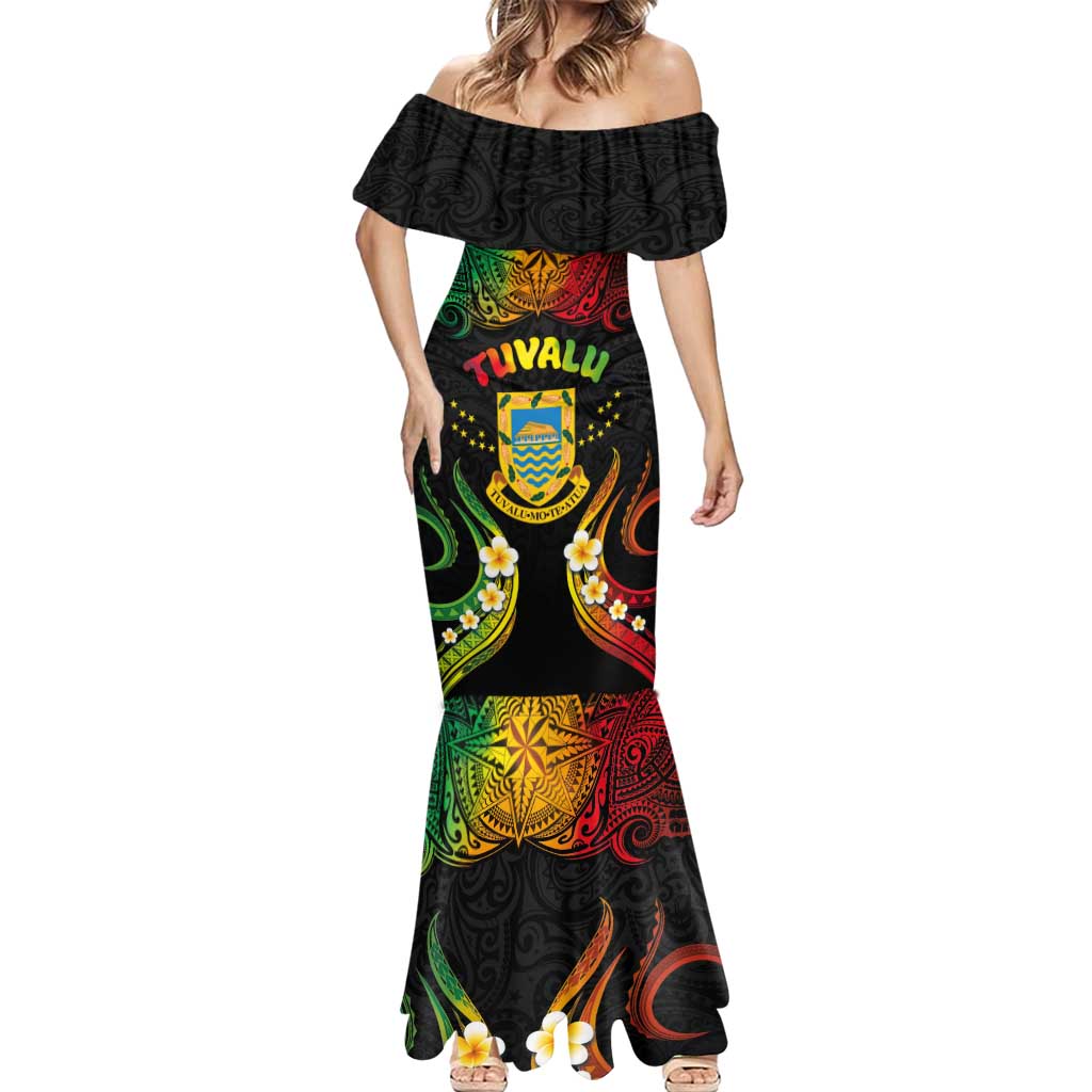 Personalised Tuvalu Independence Day Mermaid Dress Polynesian Tattoo and Plumeria Reggae Color