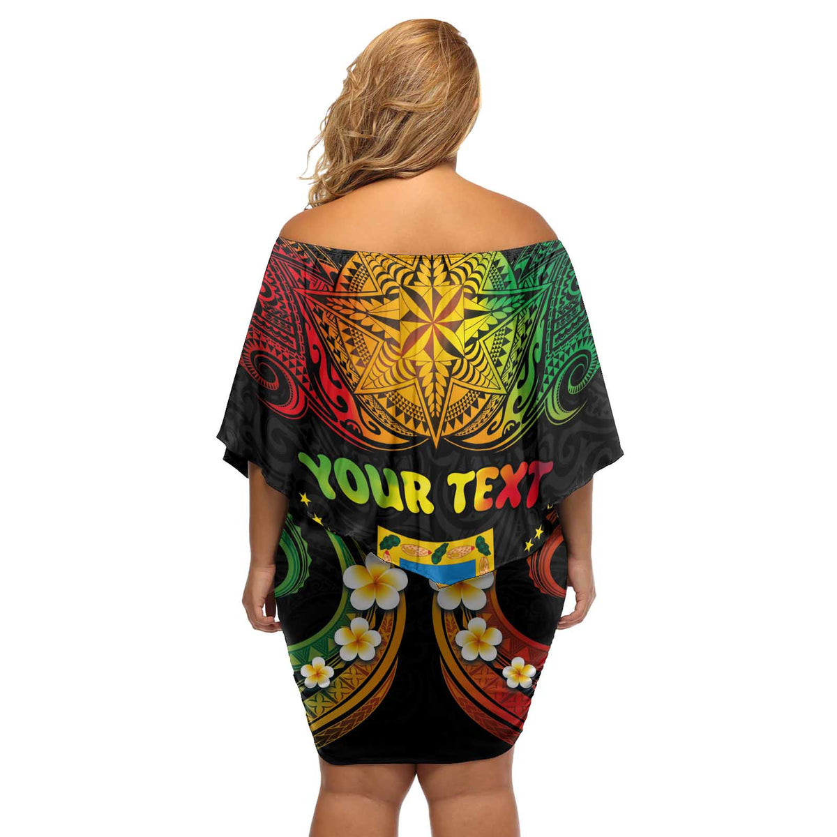 Personalised Tuvalu Independence Day Off Shoulder Short Dress Polynesian Tattoo and Plumeria Reggae Color