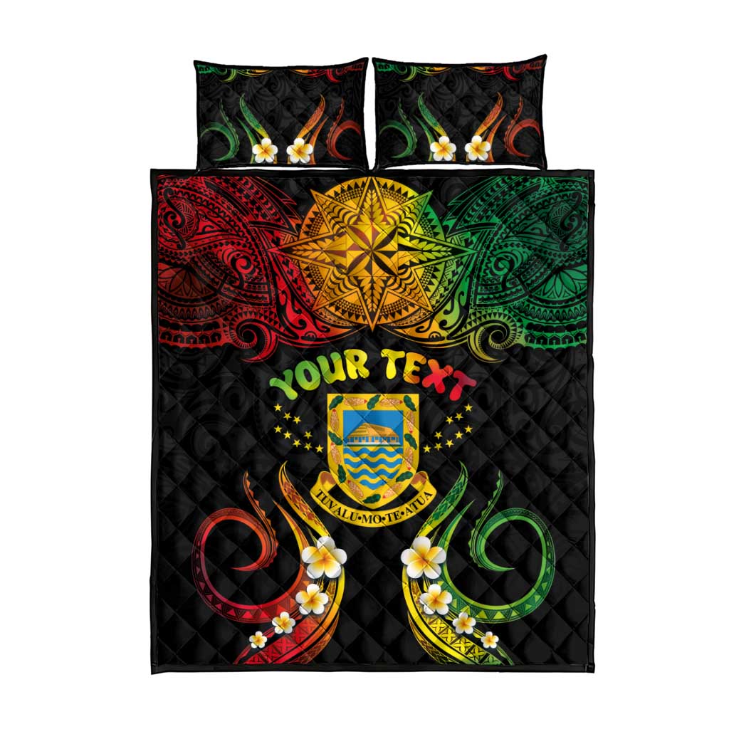 Personalised Tuvalu Independence Day Quilt Bed Set Polynesian Tattoo and Plumeria Reggae Color