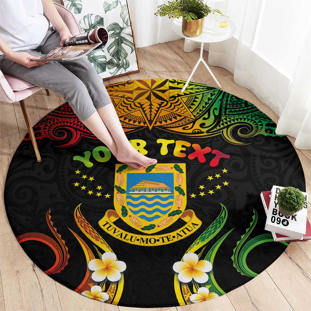 Personalised Tuvalu Independence Day Round Carpet Polynesian Tattoo and Plumeria Reggae Color