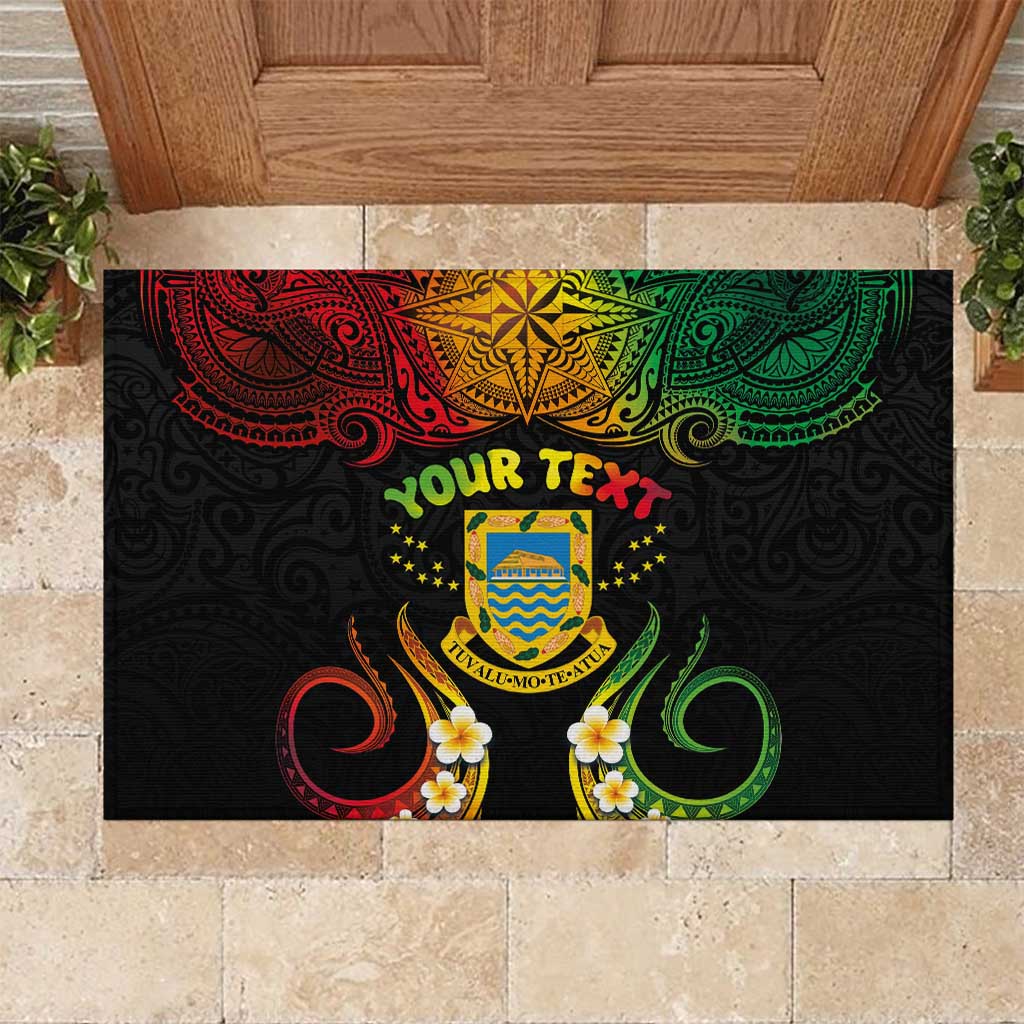 Personalised Tuvalu Independence Day Rubber Doormat Polynesian Tattoo and Plumeria Reggae Color