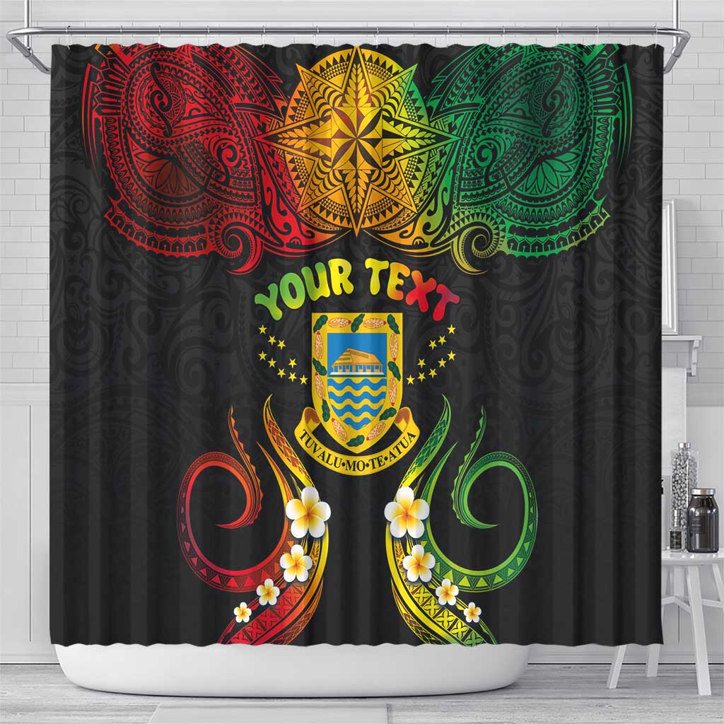 Personalised Tuvalu Independence Day Shower Curtain Polynesian Tattoo and Plumeria Reggae Color