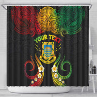 Personalised Tuvalu Independence Day Shower Curtain Polynesian Tattoo and Plumeria Reggae Color