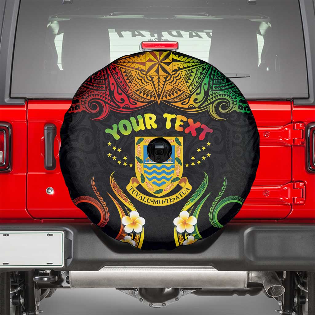 Personalised Tuvalu Independence Day Spare Tire Cover Polynesian Tattoo and Plumeria Reggae Color