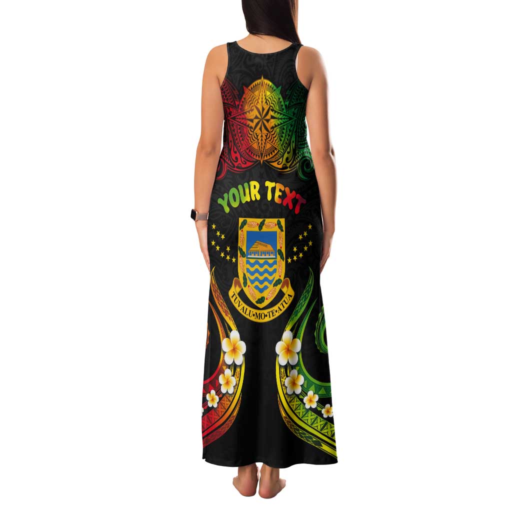 Personalised Tuvalu Independence Day Tank Maxi Dress Polynesian Tattoo and Plumeria Reggae Color